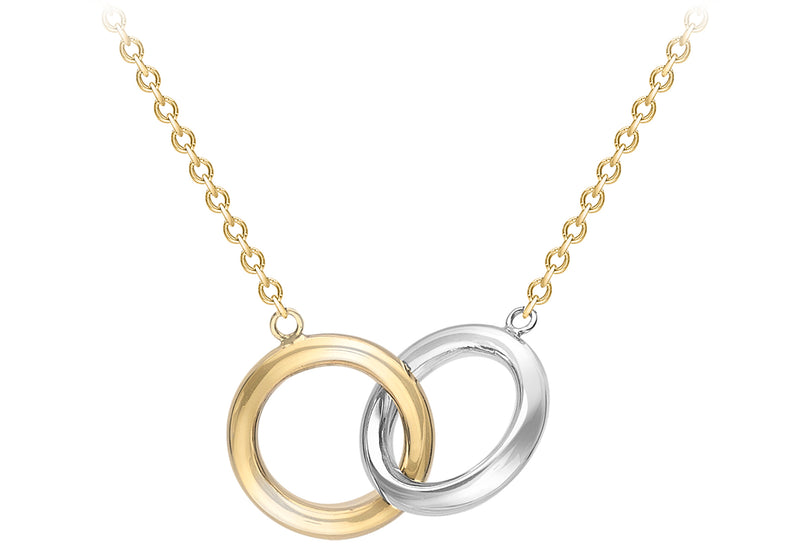 9ct 2-Colour Gold 11.8mm Linked Rings Adjustable Necklace  43m/17"-46m/18"9
