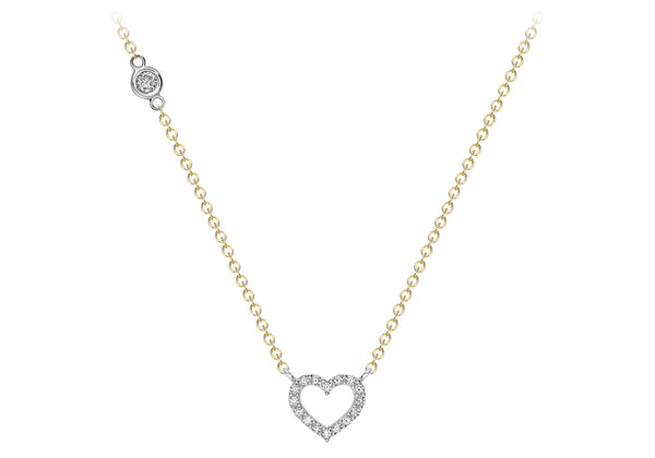 9ct 2-Colour Gold Zirconia  and Zirconia  Heart Necklace  46m/18"9