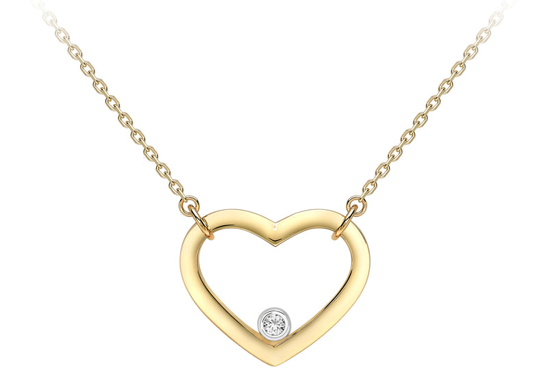9ct 2-Colour Gold Zirconia  and Open Heart Necklace  46m/18"9