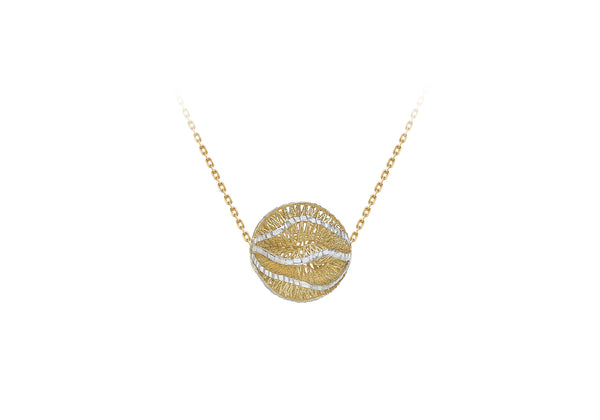 9ct 2-Tone Gold Diamond Cut Lace Style 15mm Orb Adjustable Necklace  41m/16"-44.5m/17.5"9