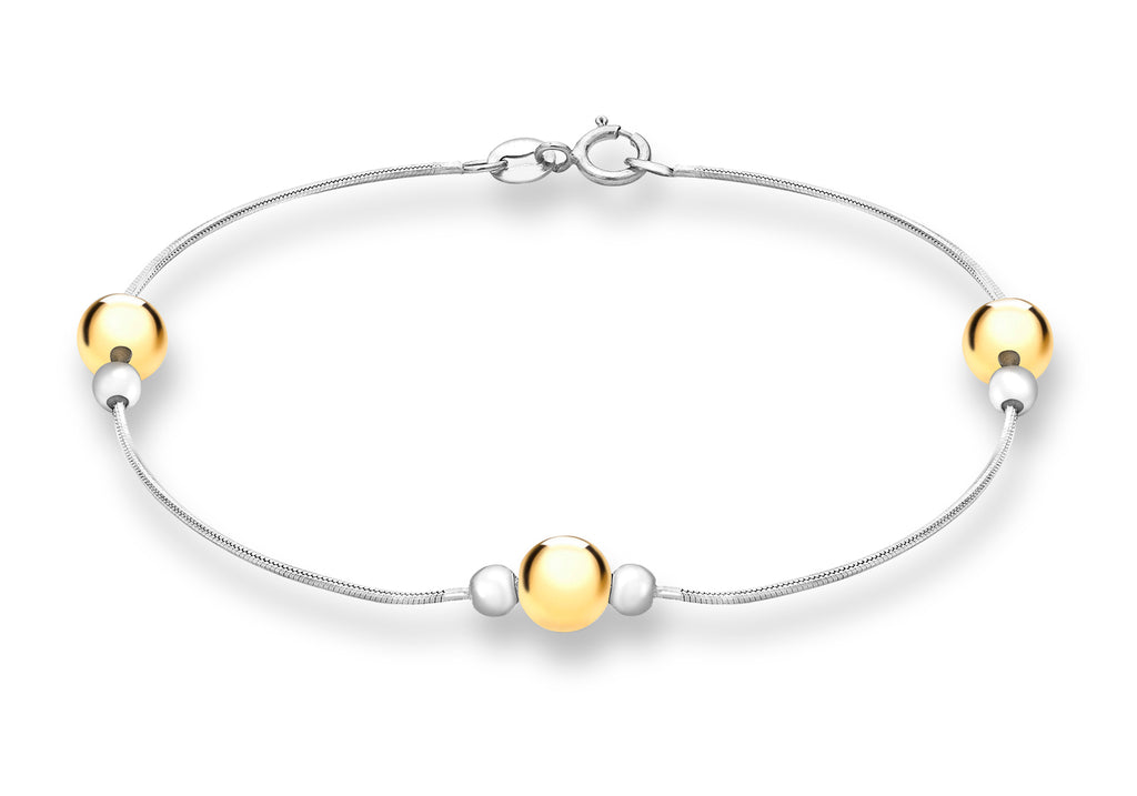 9ct 2-Colour Gold Snake and Ball Chain Bracelet 18m/7"9