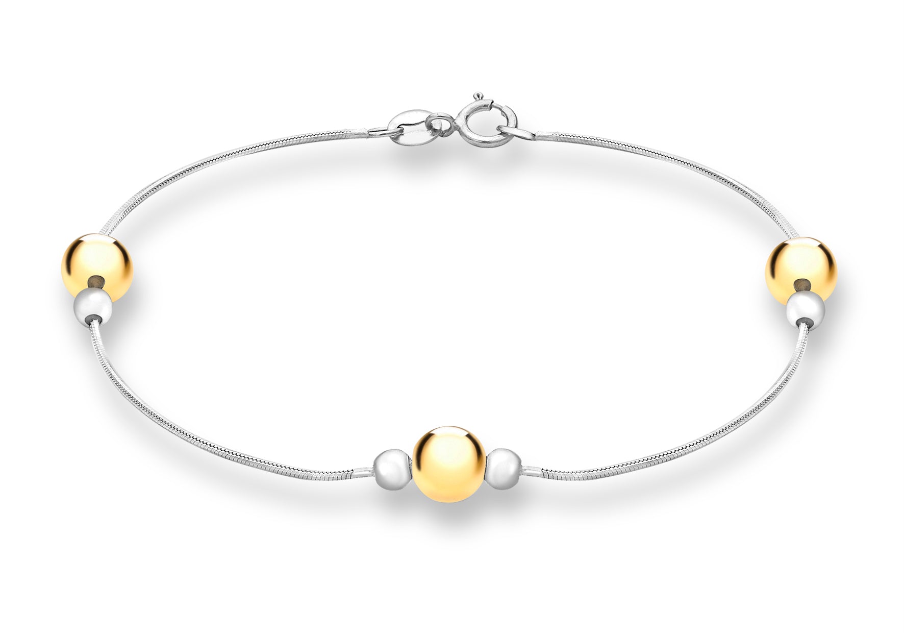 9ct 2-Colour Gold Snake and Ball Chain Bracelet 18m/7"9