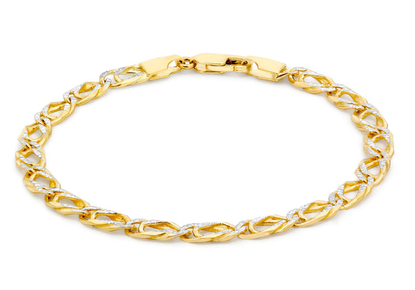 9ct 2-Colour Gold Textured Double Curb Bracelet 18m/7"9
