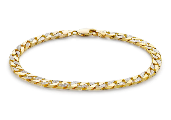 9ct Two-Tone Gold Diamond Cut 200 Curb Chain Bracelet