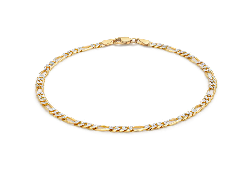 9ct 2-Tone Gold Diamond Cut Figaro Bracelet 19m/7.5"9