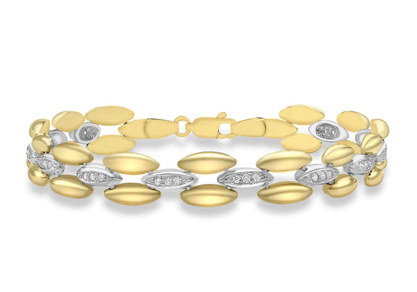 9ct 2-Colour Gold Zirconia  Stone Set Brick Link Bracelet