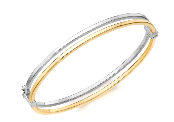 9ct 2-Colour Gold Double Square Tube Bangle