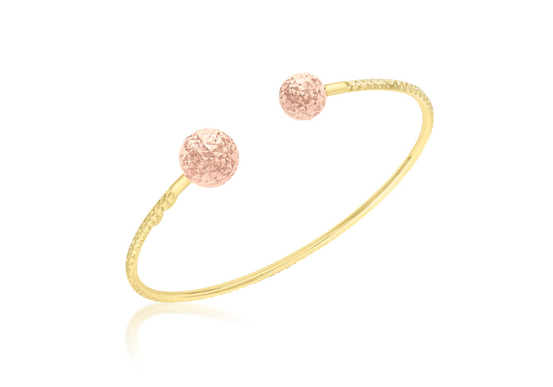 9ct 2-Colour Gold Diamond Cut Ball Bangle