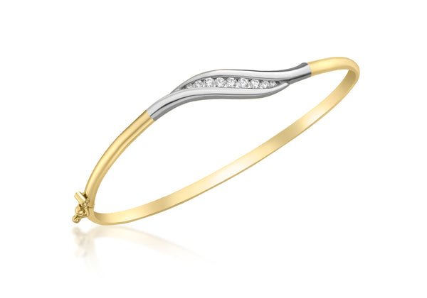 9ct 2-Colour Gold Zirconia  Wave Flexible Bangle