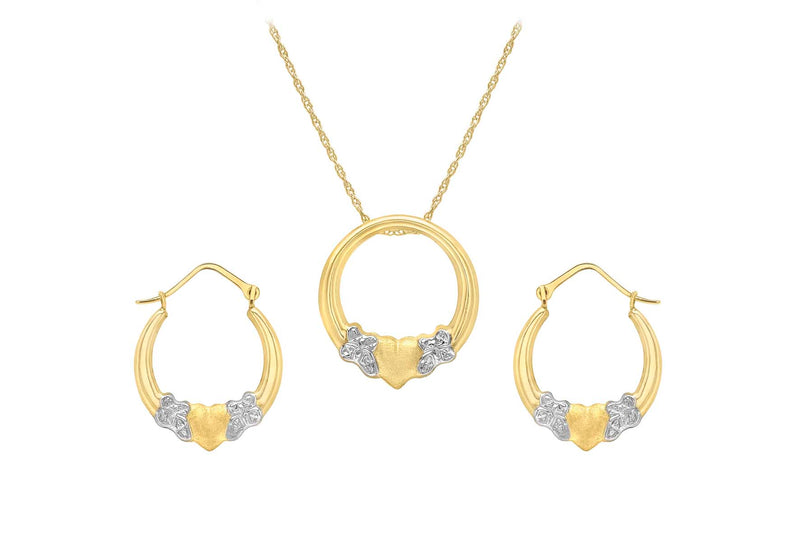 9ct 2-Tone Heart Necklace  and Earrings Set 46m/18"9