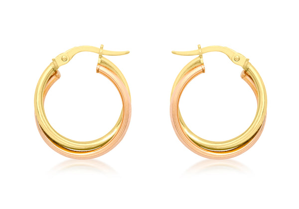 9ct 2-Colour Gold 18mm Double Crossover Hoop Creole Earrings