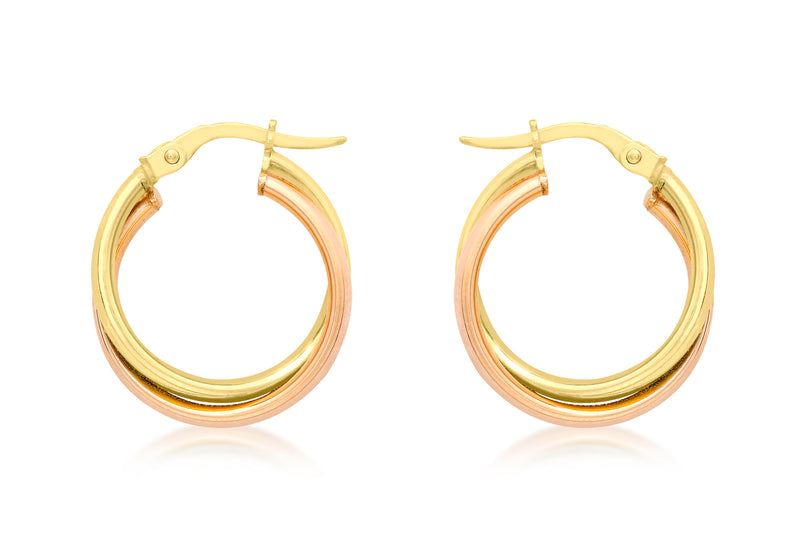 9ct 2-Colour Gold 18mm Double Crossover Hoop Creole Earrings
