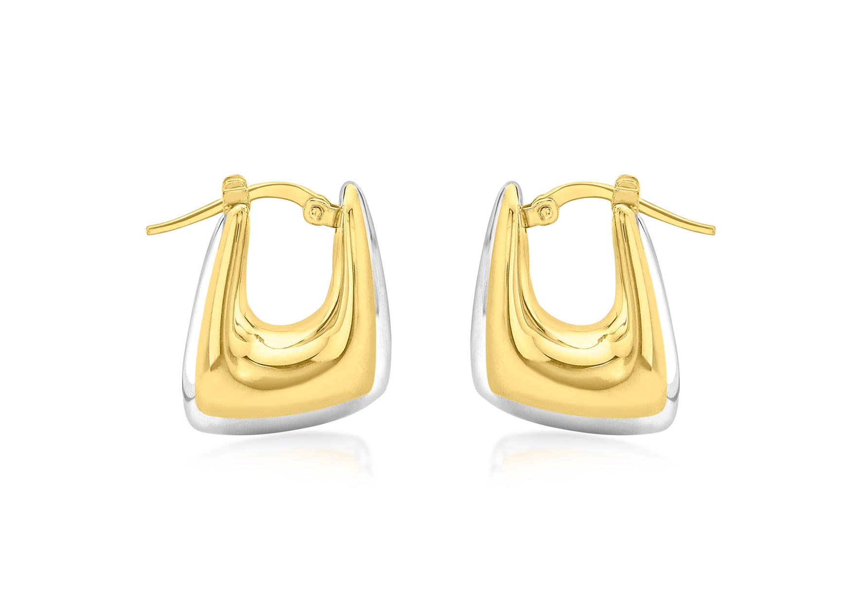 9ct 2-Tone Gold Retangle Eletroform Hoop Earrings