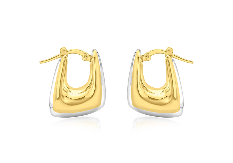 9ct 2-Tone Gold Retangle Eletroform Hoop Earrings