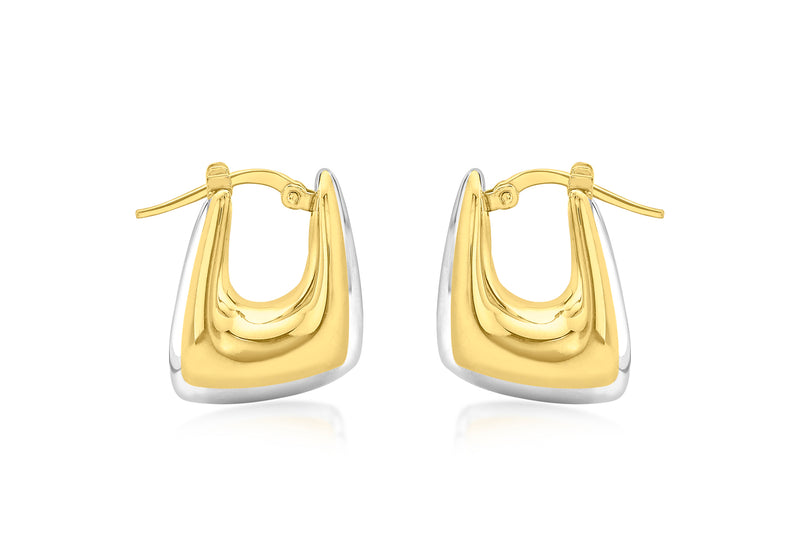 9ct 2-Tone Gold Retangle Eletroform Hoop Earrings