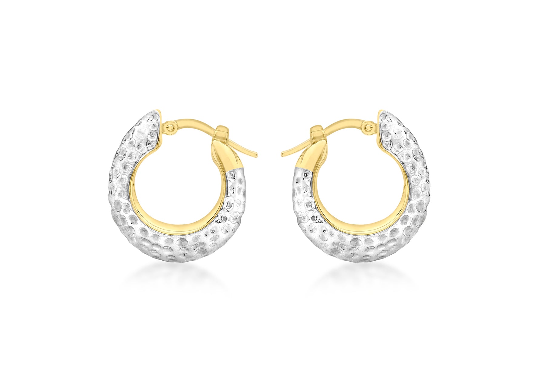 9ct 2-Tone Gold Textured Eletroform Hoop Earrings
