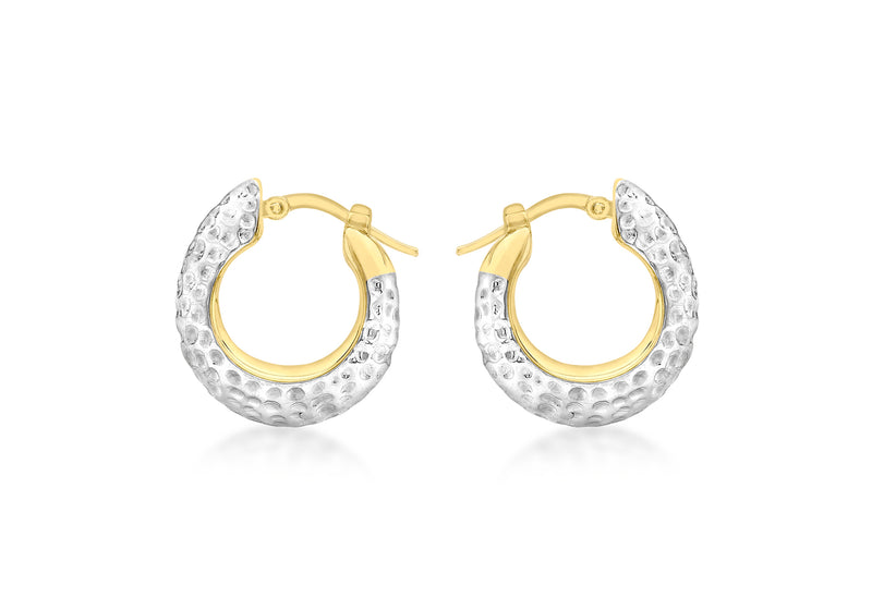 9ct 2-Tone Gold Textured Eletroform Hoop Earrings