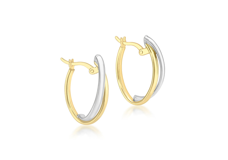 9ct 2-Colour Gold Double Front Hoop Earrings