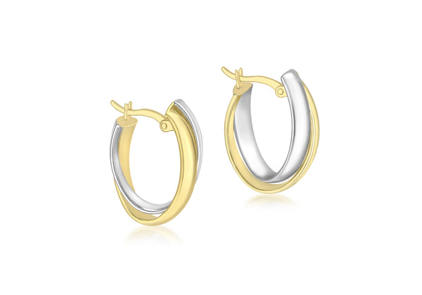 9ct 2-Colour Gold Double Crossover Hoop Earrings