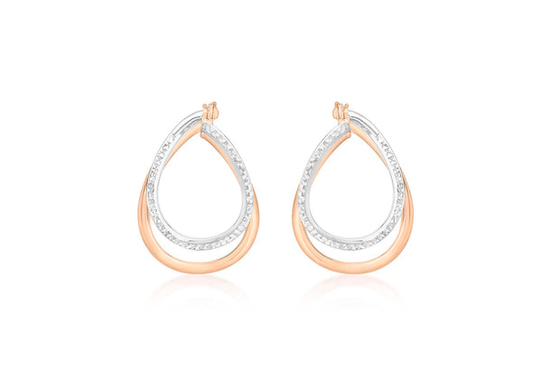 9ct 2-Colour Gold Diamond Cut Front-Faing Double Oval Hoop Earrings