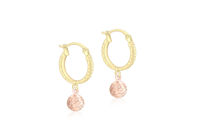 9ct 2-Colour Gold Diamond Cut Hoop & Ball Earrings