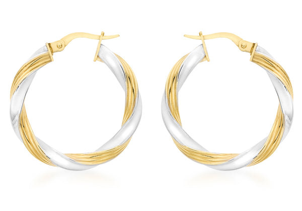 9ct 2-Colour Gold 26mm Twist Creole Earrings