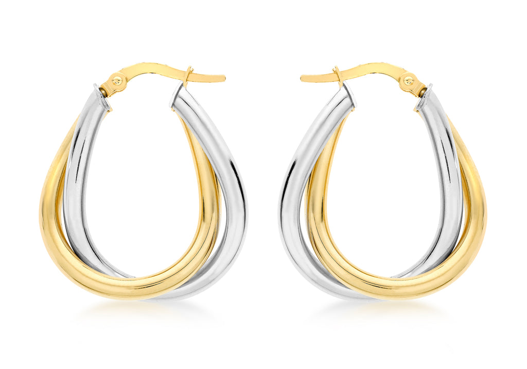 9ct 2-Colour Gold Twined Creole Earrings