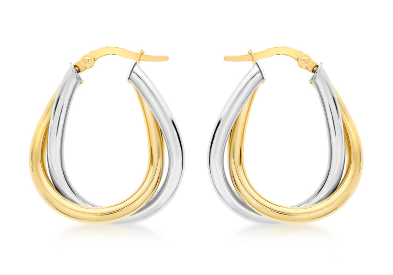 9ct 2-Colour Gold Twined Creole Earrings