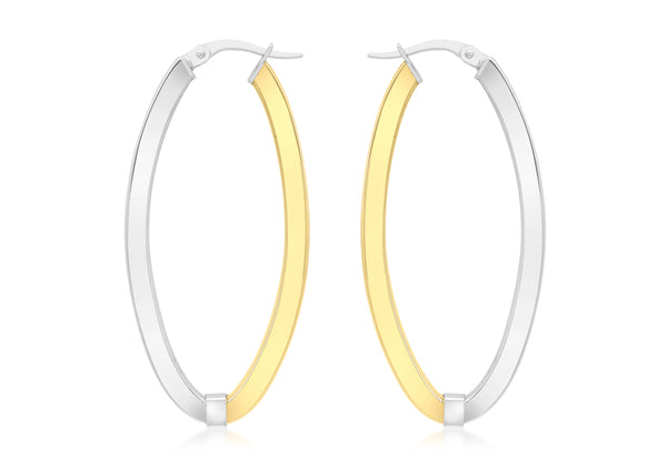 9ct 2-Colour Gold Oval Creole Earrings