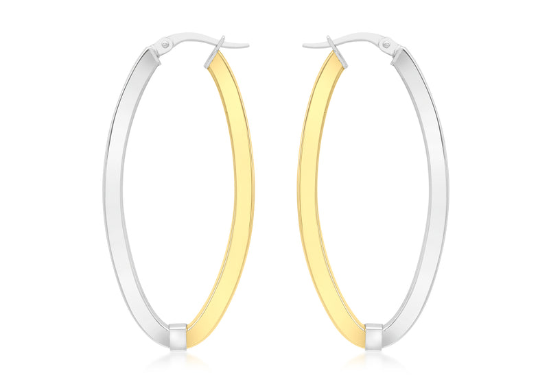 9ct 2-Colour Gold Oval Creole Earrings
