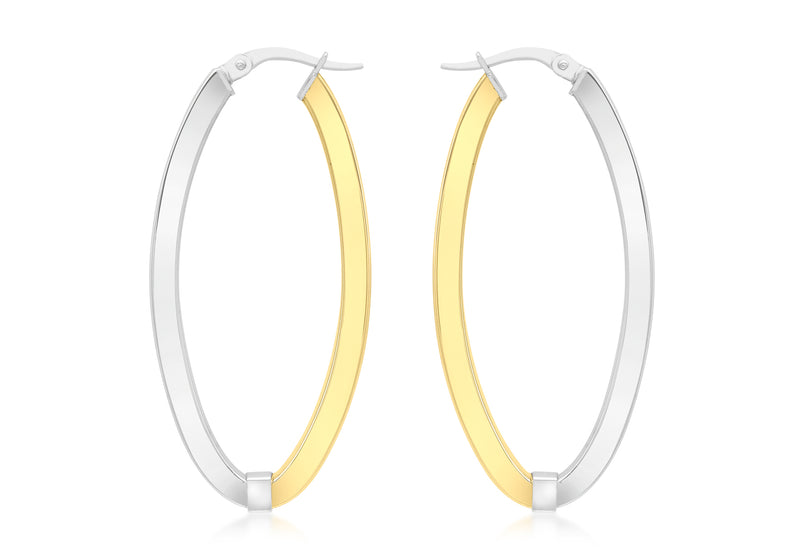 9ct 2-Colour Gold Oval Creole Earrings
