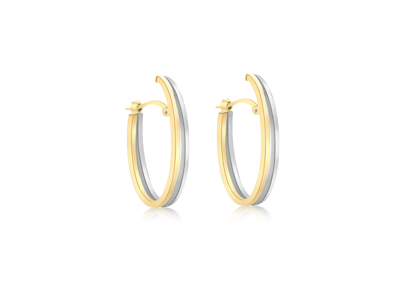 9ct 2-Colour Gold Double Oval Huggy Earrings