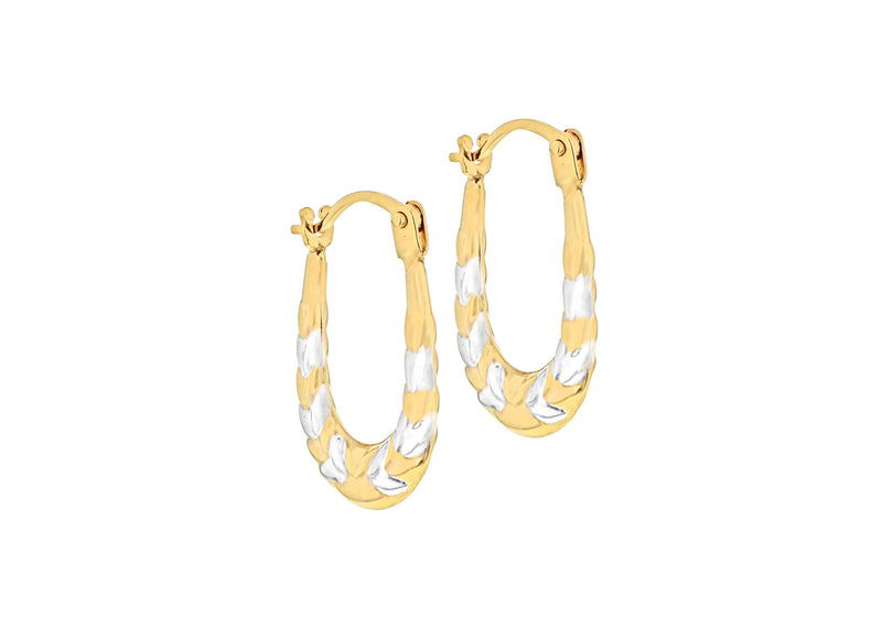 9ct 2-Colour Gold Patterned Kiss Creole Earrings