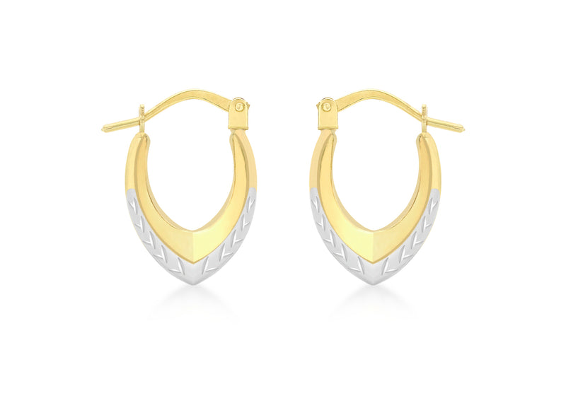 9ct 2-Colour Gold Diamond Cut Creole Earrings
