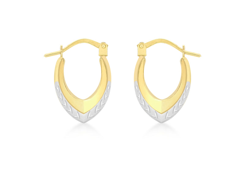 9ct 2-Colour Gold Diamond Cut Creole Earrings