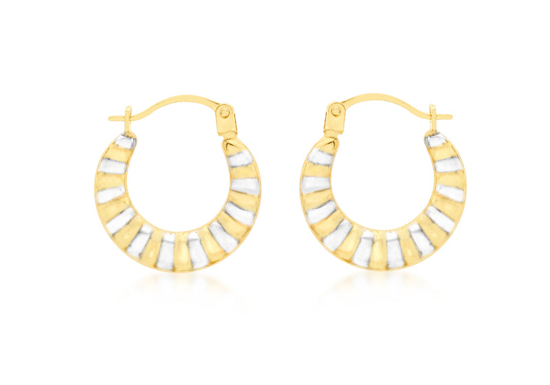 9ct 2-Colour Gold Ribbed Creole Earrings