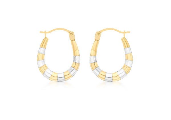 9ct 2-Colour Gold 14mm x 17mm Ribbed Creole Earrings