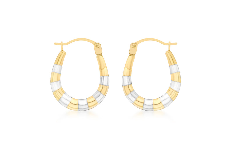 9ct 2-Colour Gold 14mm x 17mm Ribbed Creole Earrings