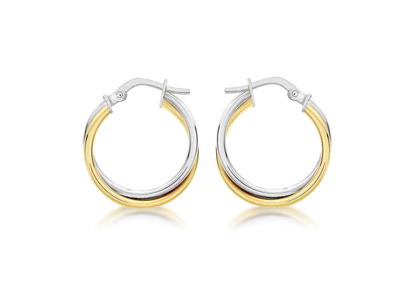 9ct 2-Colour Gold Polished Crossover Creole Earrings