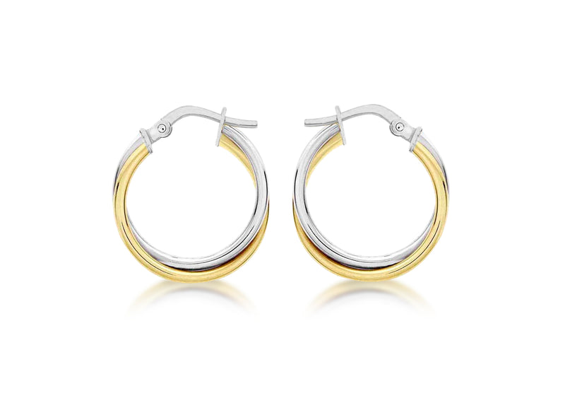 9ct 2-Colour Gold Polished Crossover Creole Earrings