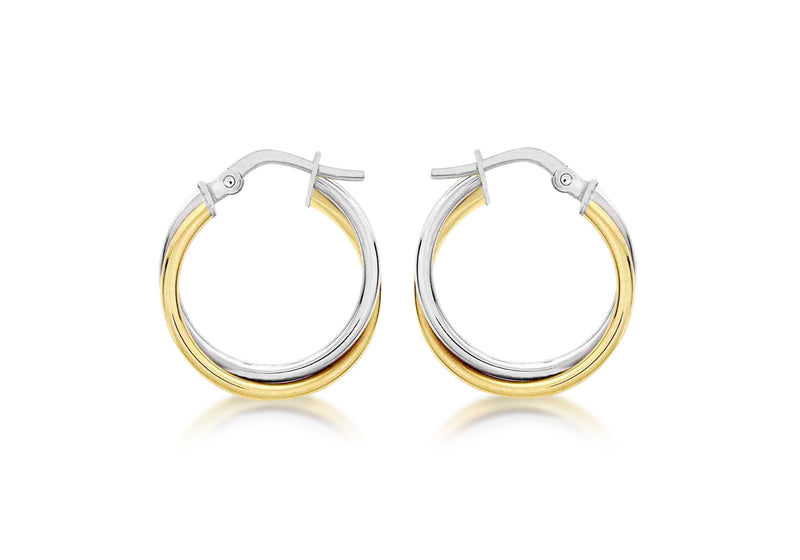 9ct 2-Colour Gold Polished Crossover Creole Earrings