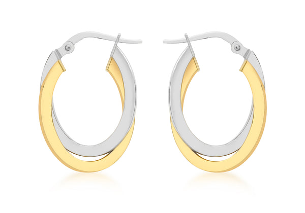 9ct 2-Colour Gold 16mm x 24mm Oval Crossover Creole Earrings