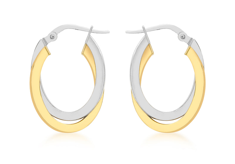 9ct 2-Colour Gold 16mm x 24mm Oval Crossover Creole Earrings