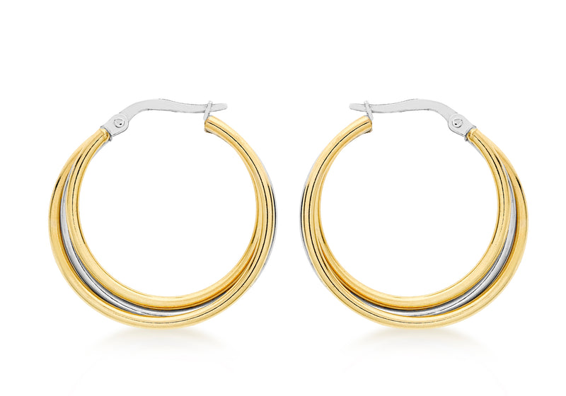 9ct 2-Colour Gold 24mm Round Russian Wedding Creole Earrings