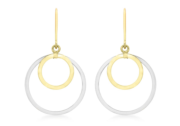 9ct 2-Colour Gold 22mm x 36mm Double Hoop Drop Earrings