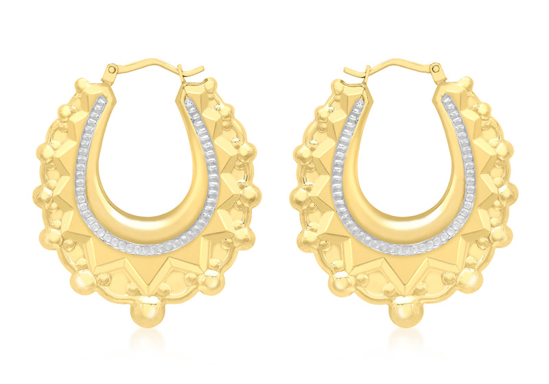 9ct 2-Colour Gold Patterned Creole Earrings
