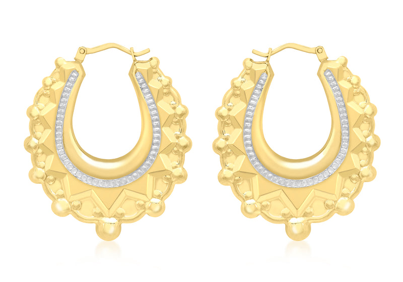 9ct 2-Colour Gold Patterned Creole Earrings