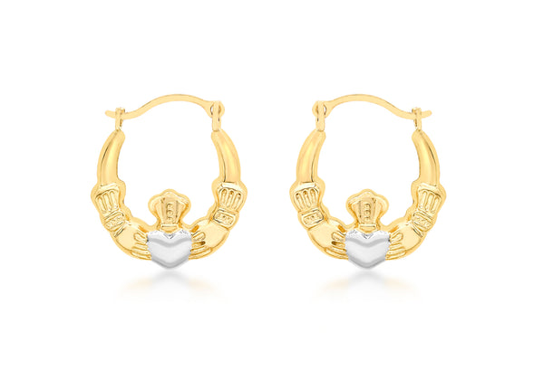 9ct 2-Colour Gold Claddagh Creole Earrings