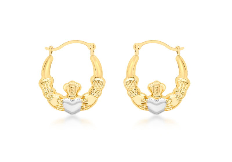 9ct 2-Colour Gold Claddagh Creole Earrings
