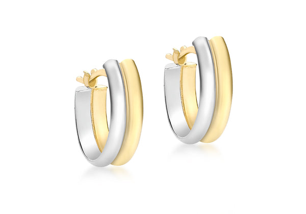 9ct 2-Colour Gold 13mm x 18mm Huggy Creole Earrings